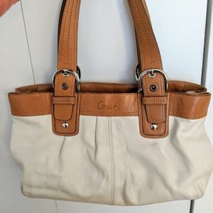 White and Tan Authentic Leather Coach Bag